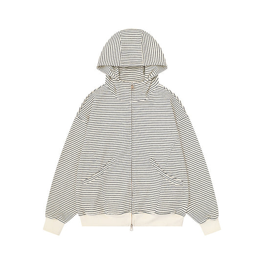 Unisex Gestreifte Kapuzen-Sweatjacke mit Reißverschluss und Kängurutaschen Nord Taschen