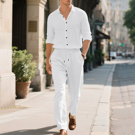 Herren lässige Leinen-Hose mit verstellbarem Kordelzug und modernem Schnitt