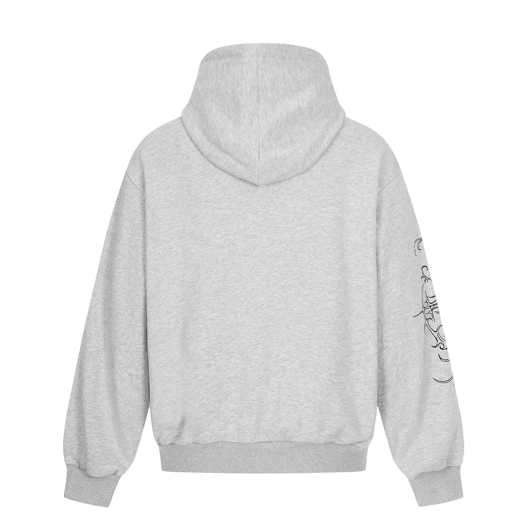 Herren Oversize Kapuzenpullover mit ornamentalem Kreuz‑Print und Nieten Nord Taschen