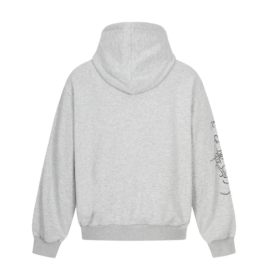 Herren Oversize Kapuzenpullover mit ornamentalem Kreuz‑Print und Nieten Nord Taschen