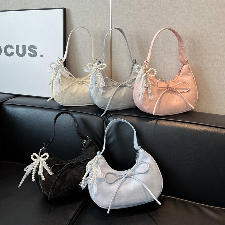 Damen elegante Hobo-Tasche aus samtartigem Material mit dekorativem Perlen-Detail Nord Taschen
