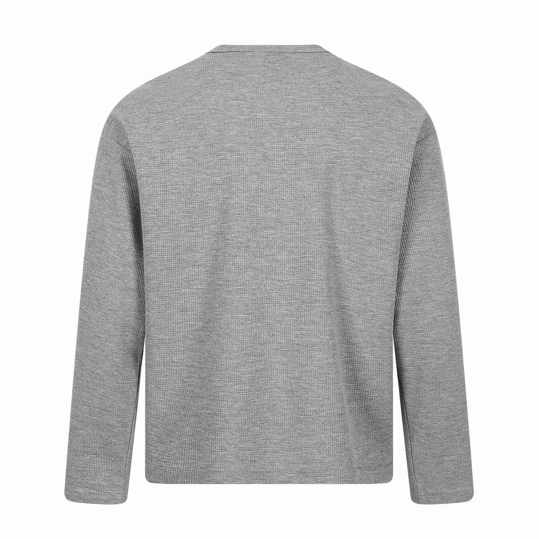 Herren Langarm-Henleyshirt mit Waffelstruktur, Knopfleiste und großflächigem Grafikprint Nord Taschen