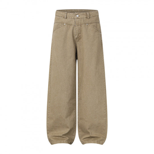 Damen Weite Highwaist Balloon-Jeanshose aus robustem Denim mit elastischem Knöchelsaum Nord Taschen
