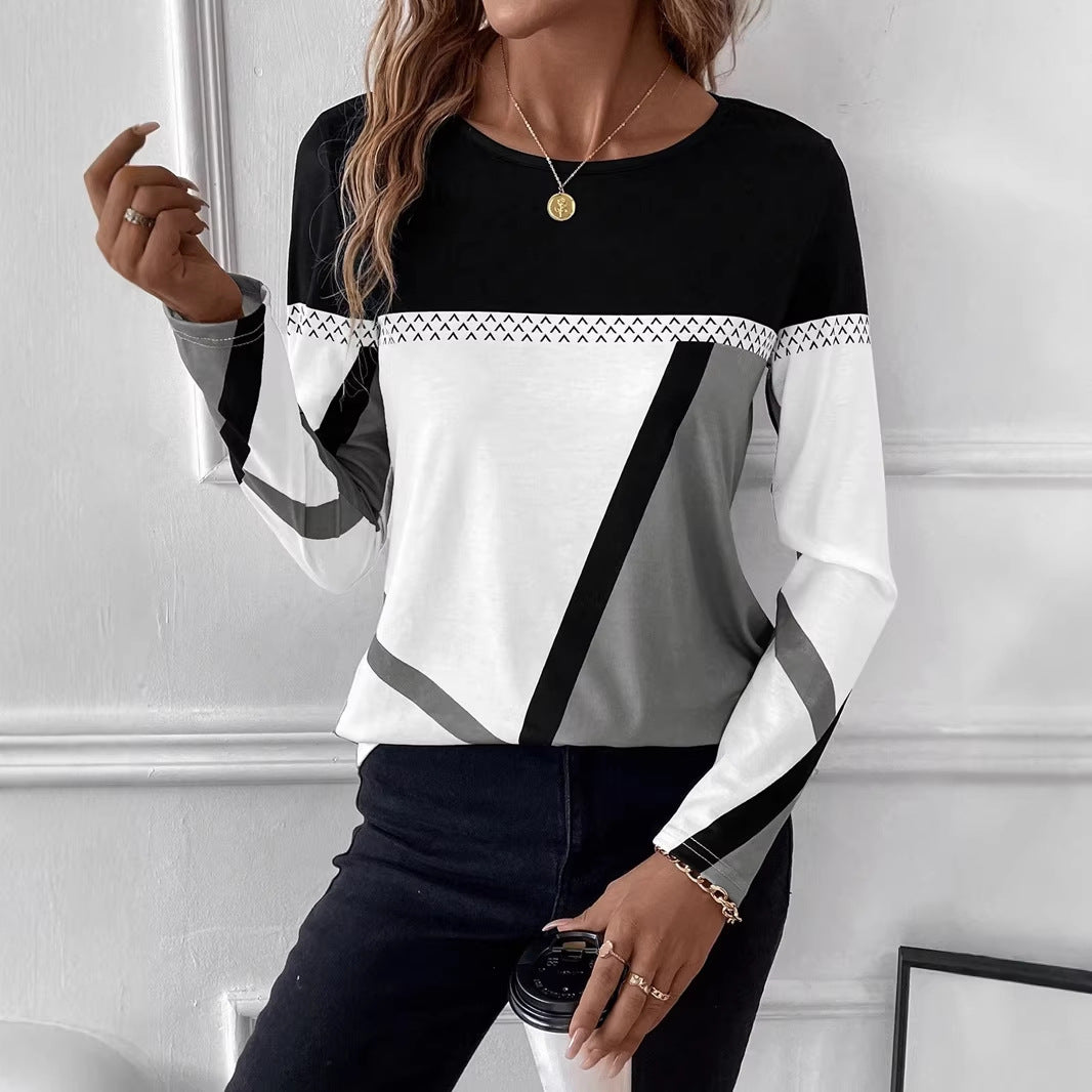 Damen Langarmshirt mit grafischem Colorblock-Design und Rundhals Nord Taschen