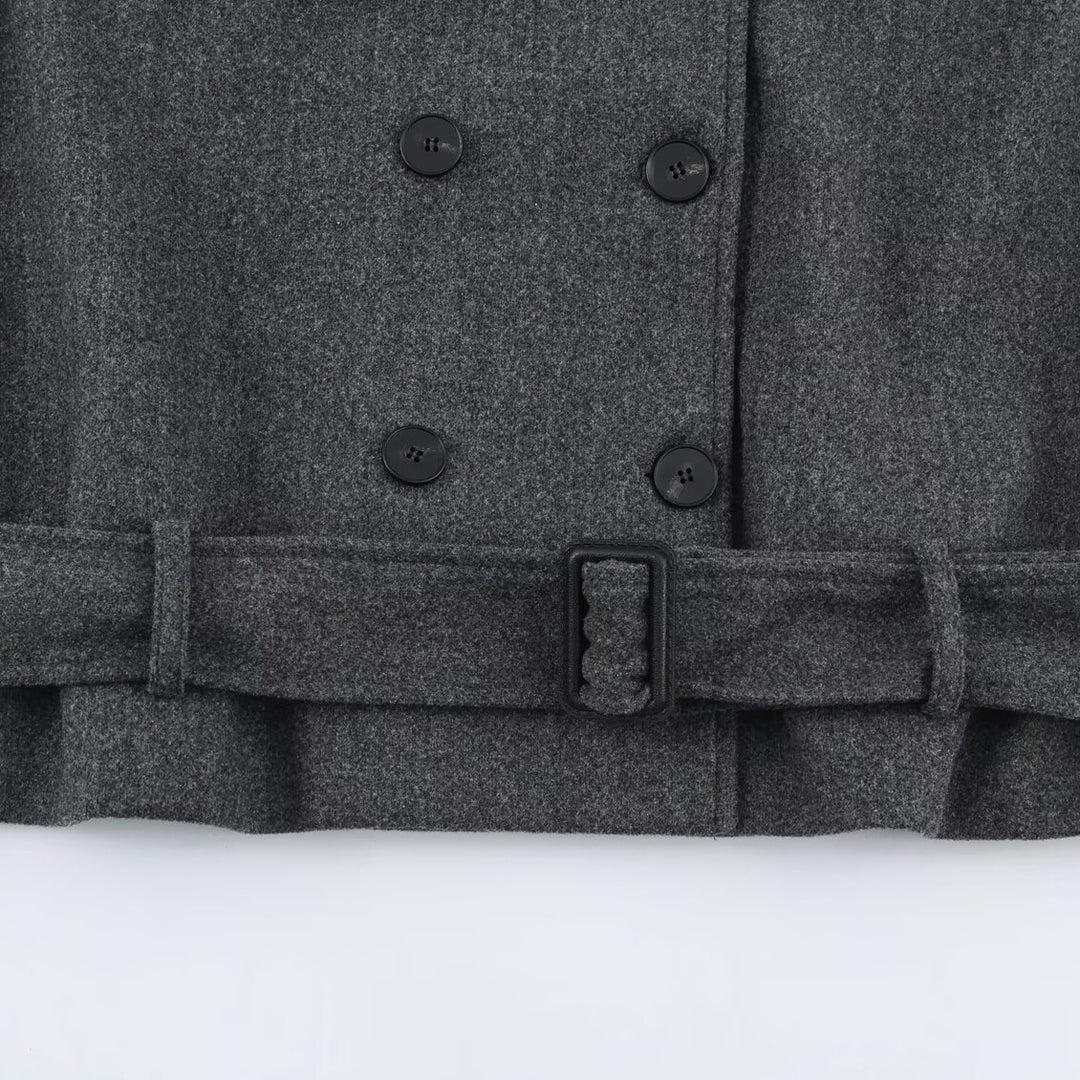 Damen Kurzmantel im Doppelreiher aus Wollmix mit hohem Stehkragen und Taillengürtel Nord Taschen