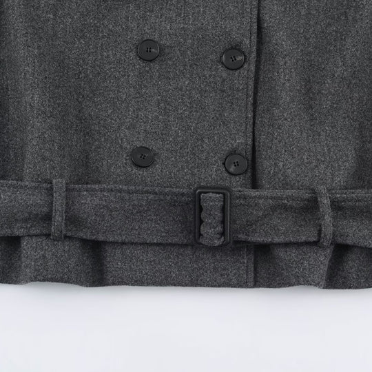 Damen Kurzmantel im Doppelreiher aus Wollmix mit hohem Stehkragen und Taillengürtel Nord Taschen