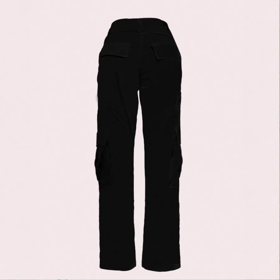 Damen Utility-Cargo-Hose mit hoher Taille, geradem Bein und seitlichen Pattentaschen Nord Taschen
