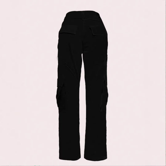 Damen Utility-Cargo-Hose mit hoher Taille, geradem Bein und seitlichen Pattentaschen Nord Taschen