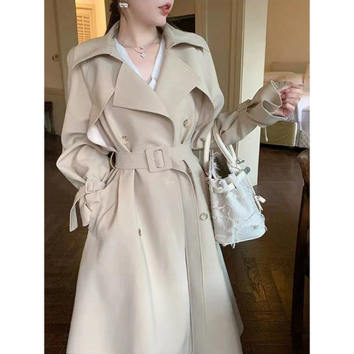 Damen Taillierter A-Linien Trench-Mantel mit breitem Bindegürtel Nord Taschen