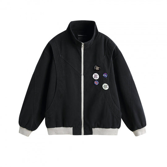 Unisex Boxige leichte Bomberjacke mit Stehkragen, Frontreißverschluss und Badge‑Applikationen Nord Taschen