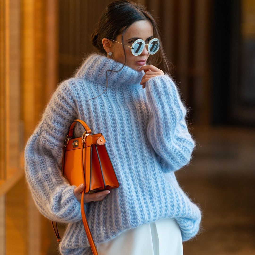 Damen Oversized Grobstrick-Rollkragenpullover mit voluminösen Ärmeln Nord Taschen