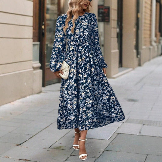 Damen Elegantes Blumenkleid mit langen Ärmeln und Rüschen Nord Taschen