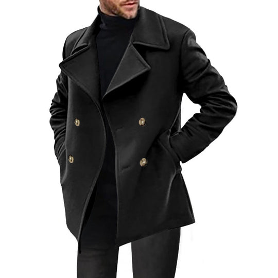 Herren Zweireihiger taillierter Peacoat mit breitem Revers und Eingrifftaschen Nord Taschen