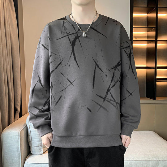 Herren Sweatshirt mit abstraktem Print, Rundhalsausschnitt und relaxed Fit Nord Taschen