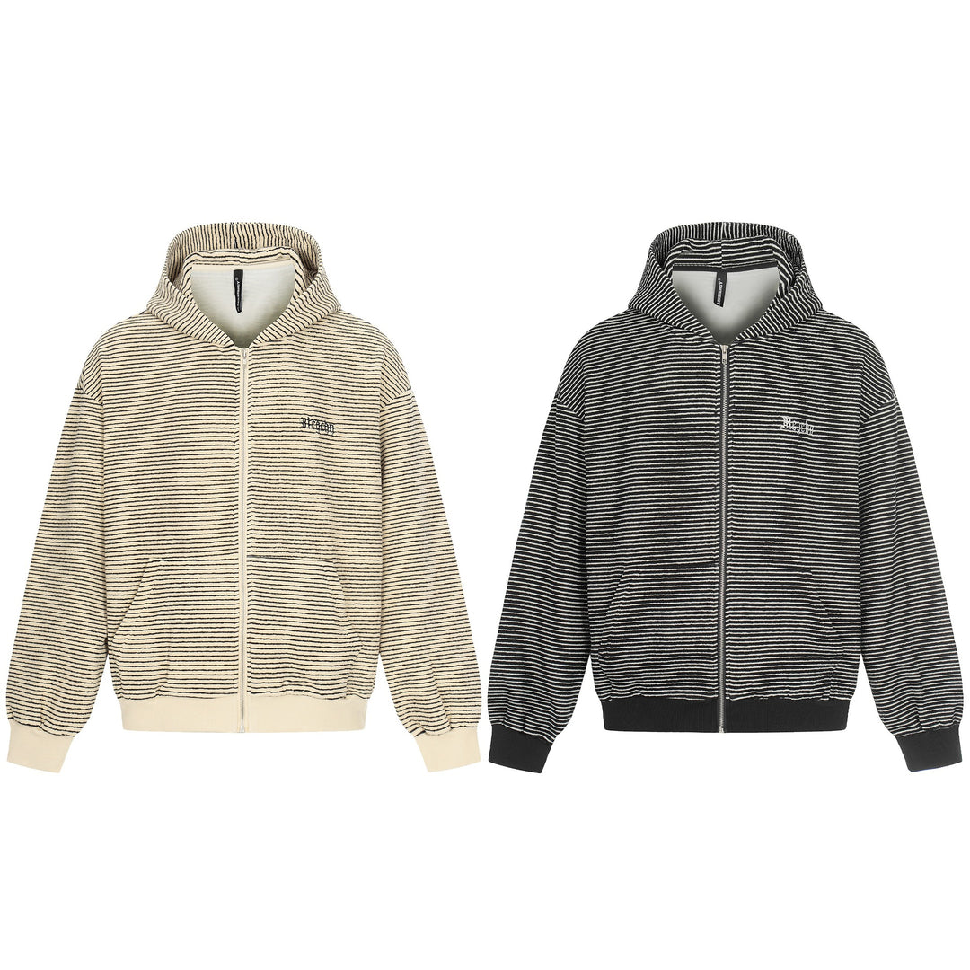 Unisex Gestreifte Kapuzen-Sweatjacke mit Reißverschluss und strukturierter Oberfläche Nord Taschen