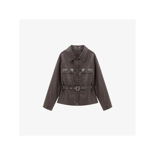 Damen Lederjacke im Oversize-Utility-Stil mit Taillengürtel Nord Taschen