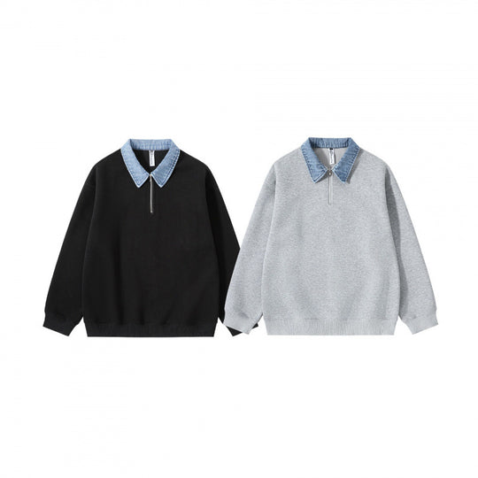 Unisex Oversize-Halbzip-Sweatshirt mit kontrastierendem Jeanskragen Nord Taschen