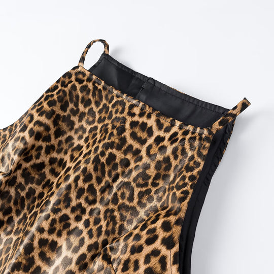 Damen Leopard-Minikleid mit schmalen Trägern und hochgeschlossenem Ausschnitt Nord Taschen
