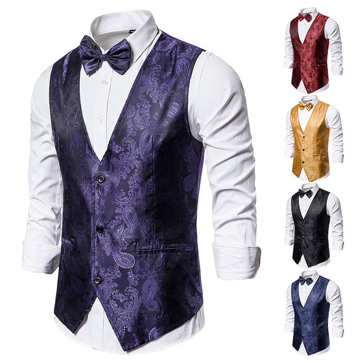 Herren taillierte Satinweste mit ornamentalem Jacquardmuster, V-Ausschnitt und drei Knöpfen Nord Taschen
