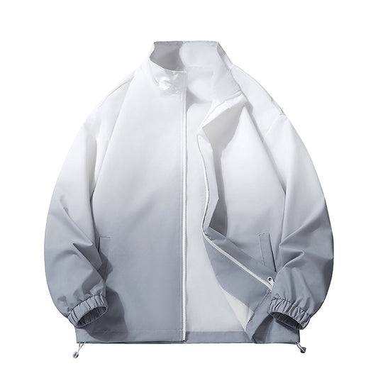 Herren leichte Farbverlauf Windbreakerjacke mit Stehkragen, durchgehendem Reißverschluss & Kordelzugsaum Nord Taschen