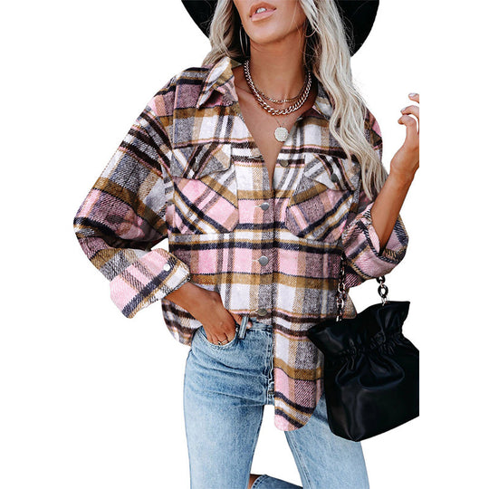Damen Oversized Hemdjacke im karrierten Flanell-Look mit Brusttaschen Nord Taschen