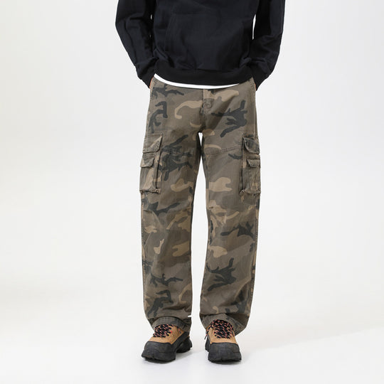 Herren Cargo-Hose mit Camouflage-Muster, Relaxed-Fit, Mehrfach-Taschen und Kordelzug am Saum Nord Taschen
