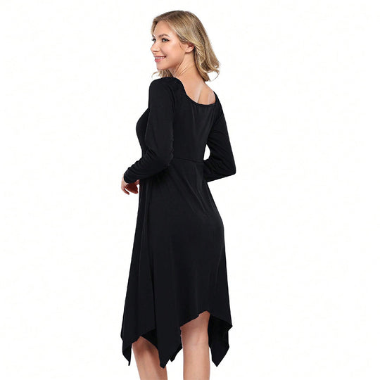 Damen asymmetrisches Longsleeve-Kleid mit gerafftem Bustier, Empire‑Naht und Zipfelsaum Nord Taschen