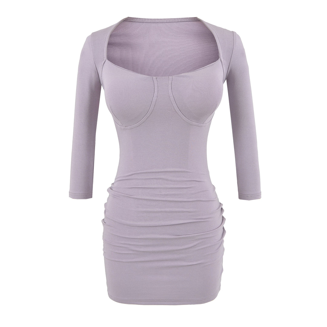 Damen Figurbetontes Midikleid mit eingenähten Cups, weitem Quadrat-Ausschnitt und Raffung Nord Taschen