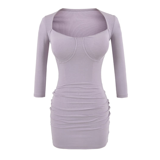 Damen Figurbetontes Midikleid mit eingenähten Cups, weitem Quadrat-Ausschnitt und Raffung Nord Taschen