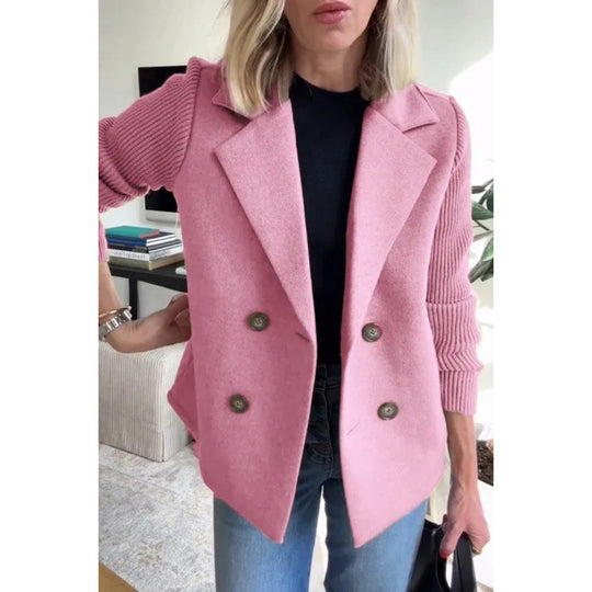 Damen Doppelreihige Blazer-Weste mit breitem Revers und gerippten Strickärmeln Nord Taschen