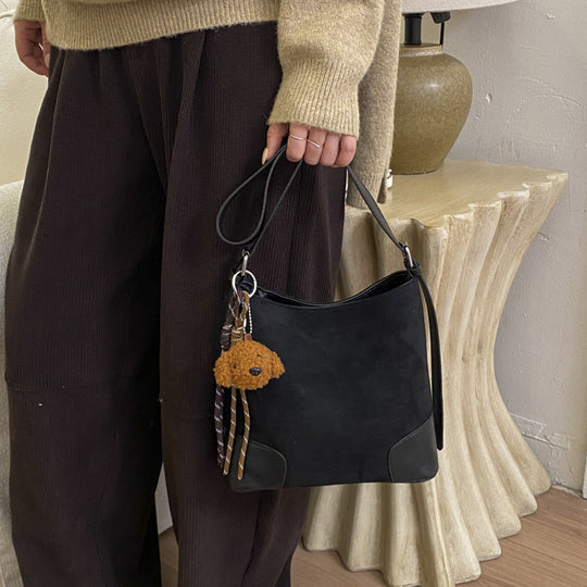 Damen Hobo-Tasche aus weichem Veloursleder mit modischem Kordelzug Nord Taschen