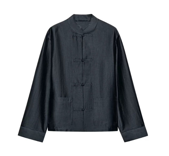 Damen Mandarin-Jacke mit Stehkragen und chinesischen Knotenverschlüssen Nord Taschen