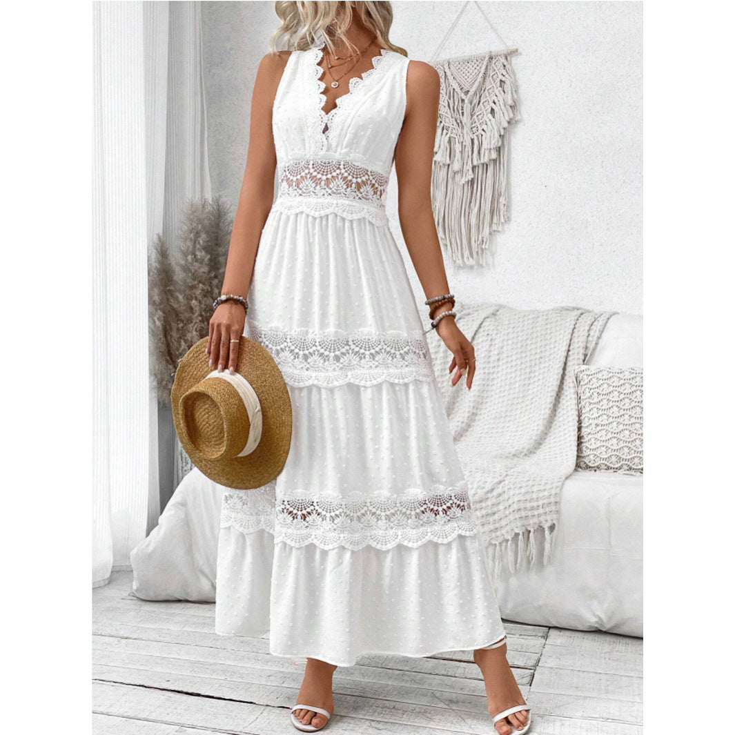 Damen Langes, elegantes Maxikleid mit Spitzenakzenten und Volants