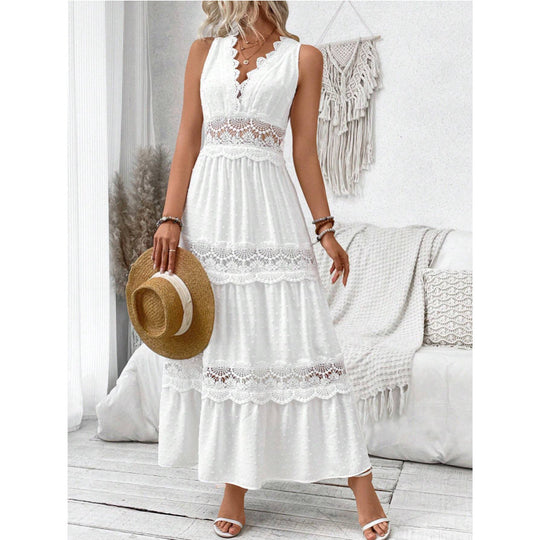 Damen Langes, elegantes Maxikleid mit Spitzenakzenten und Volants
