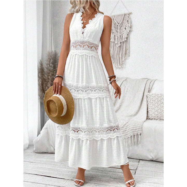 Damen Langes, elegantes Maxikleid mit Spitzenakzenten und Volants
