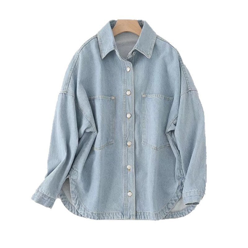 Damen Oversize Jeanshemd‑Jacke mit aufgesetzten Taschen und abgerundetem Saum Nord Taschen