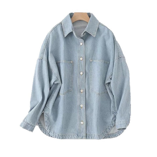 Damen Oversize Jeanshemd‑Jacke mit aufgesetzten Taschen und abgerundetem Saum Nord Taschen