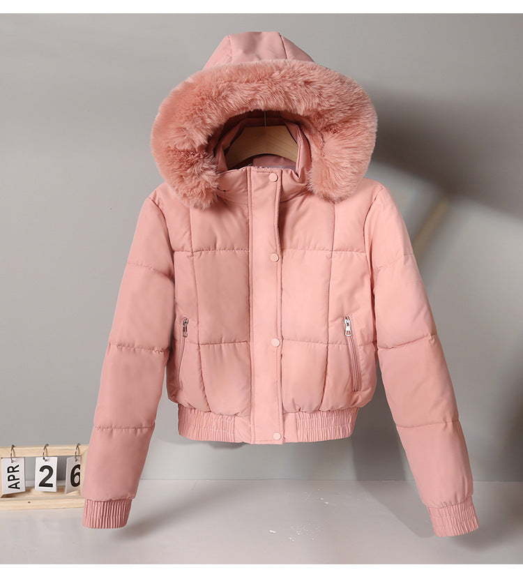 Damen nan kurze gesteppte Bomberjacke mit warmer Kapuze, abnehmbarem Webpelzrand, elastischem Bund und Thermofutter Nord Taschen