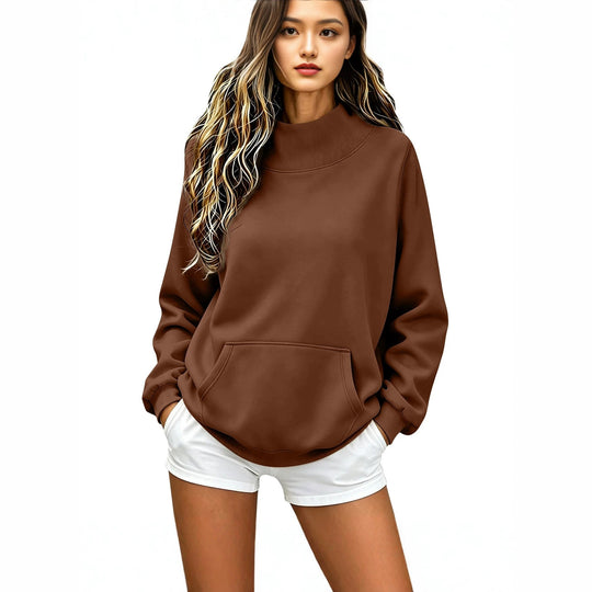 Damen Oversize Hoodie mit hohem Rollkragen und Kängurutasche Nord Taschen