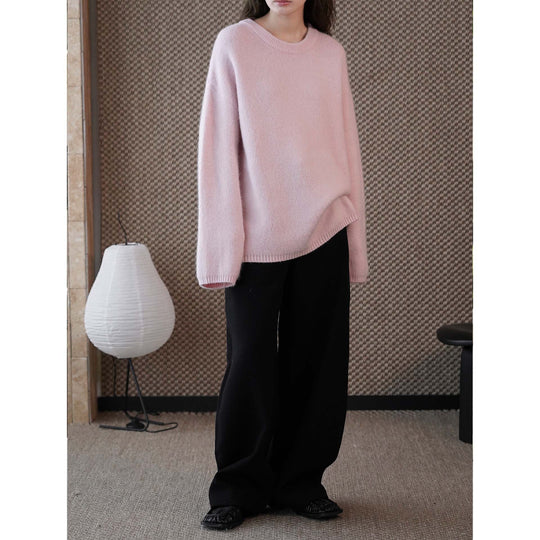Damen Weicher Oversize-Strickpullover mit Rundhalsausschnitt Nord Taschen