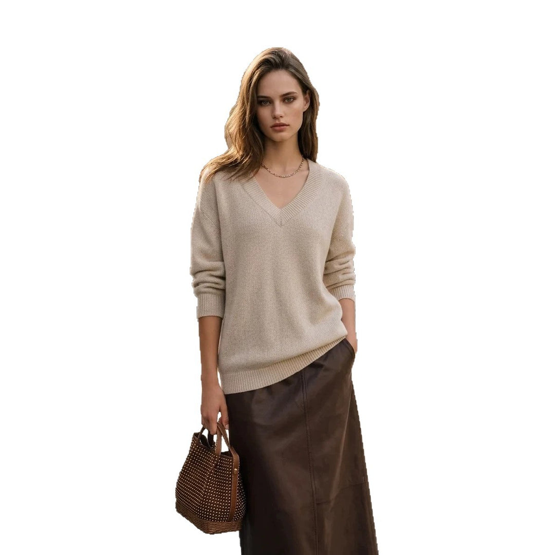 Damen Lässiger V-Ausschnitt Pullover Nord Taschen
