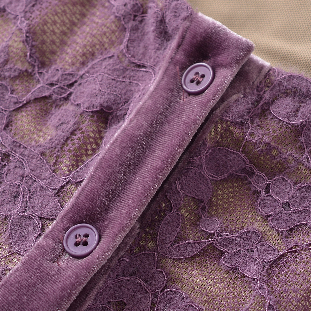 Damen Feiner Spitzen-Cardigan mit passendem Untertop und Samtbesatz Nord Taschen