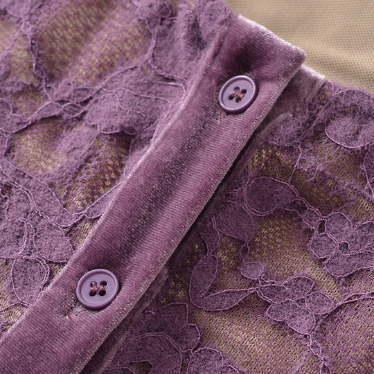 Damen Feiner Spitzen-Cardigan mit passendem Untertop und Samtbesatz Nord Taschen