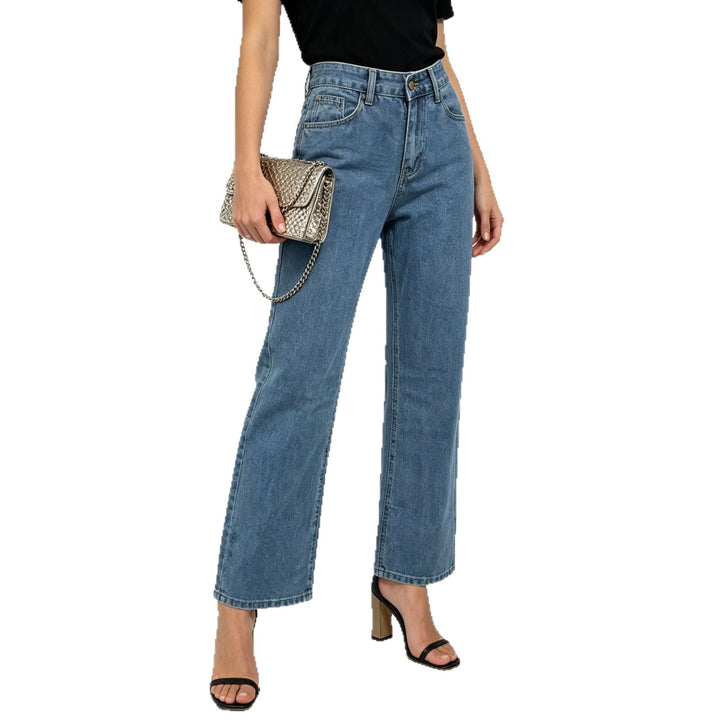 Damen hochgeschnittene Straight-Leg-Jeans mit geradem Bein und dezenter Vintage-Waschung Nord Taschen