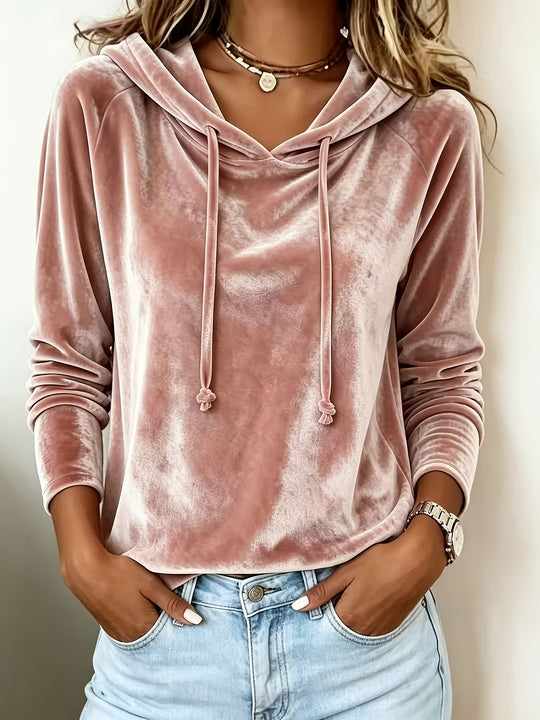 Damen Samt-Hoodie mit Kapuze Kordelzug und legerem Schnitt Nord Taschen