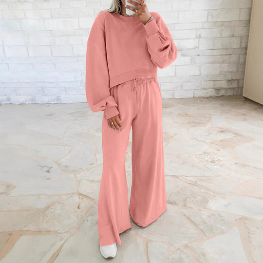 Damen Kurzpullover- und Palazzohose Lounge-Set mit Ballonärmeln Nord Taschen