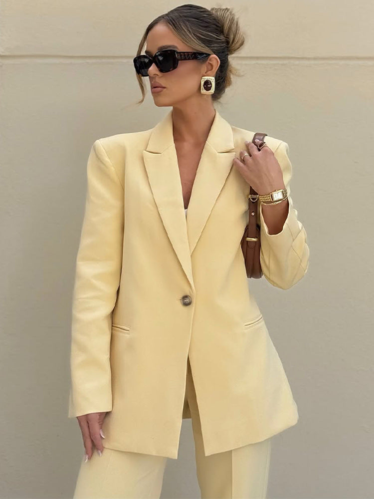 Damen Eleganter Oversize-Blazer mit hoher Taille und weiter Schlaghose Nord Taschen
