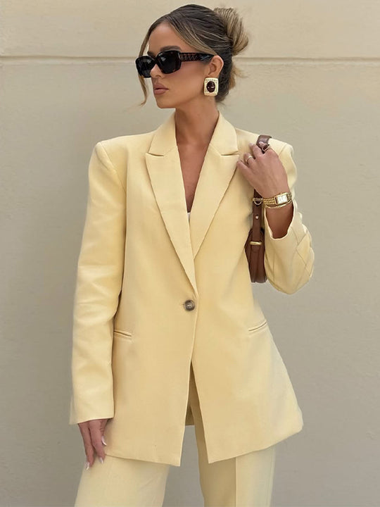 Damen Eleganter Oversize-Blazer mit hoher Taille und weiter Schlaghose Nord Taschen