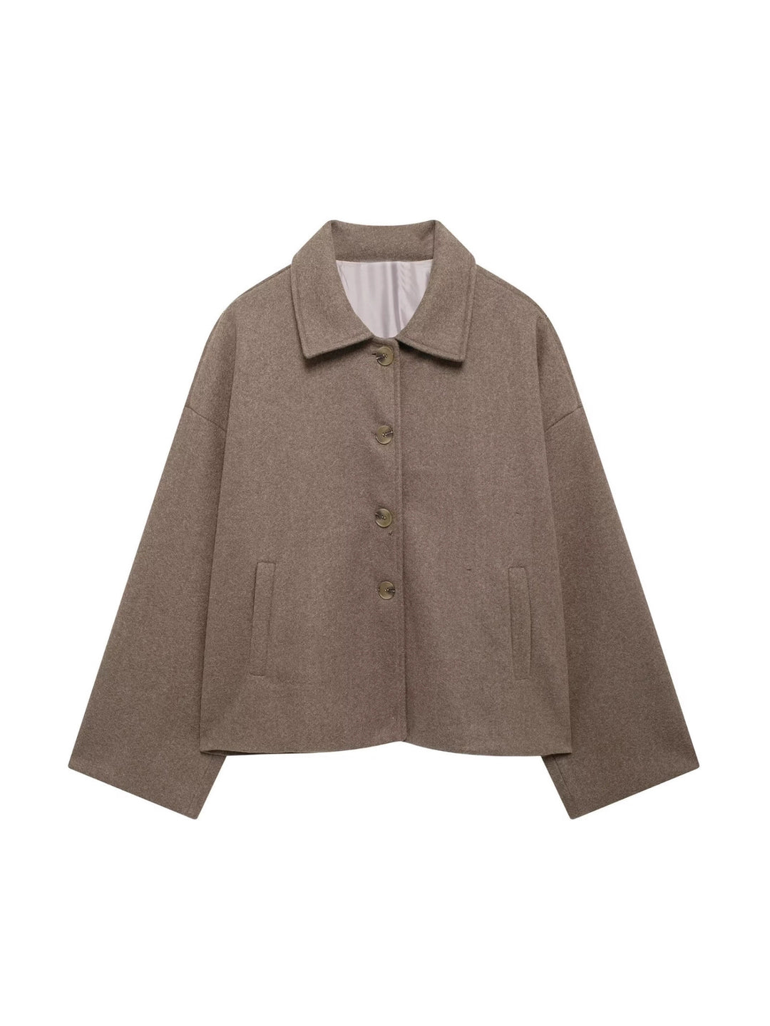 Damen Oversize Wollmix Jacke mit großen Zierknöpfen und breiten Manschetten Nord Taschen