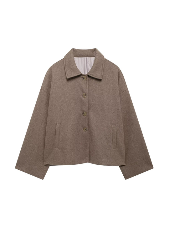 Damen Oversize Wollmix Jacke mit großen Zierknöpfen und breiten Manschetten Nord Taschen